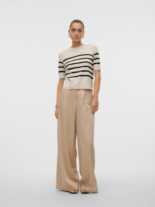 Vero Moda Черно и бежово Vero Moda Saba дамски раиран пуловер