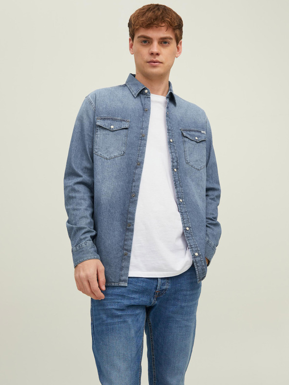Jack & Jones Синя мъжка риза от деним с тънка кройка Jack & Jones Heridan