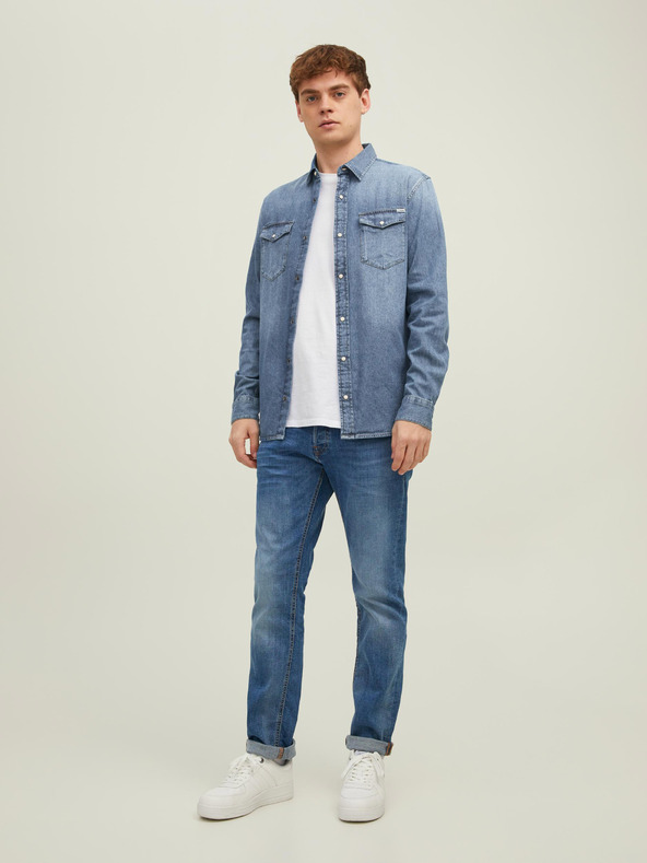 Jack & Jones Синя мъжка риза от деним с тънка кройка Jack & Jones Heridan