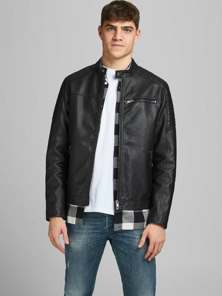 Jack & Jones Черно кожено яке Jack & Jones Rocky