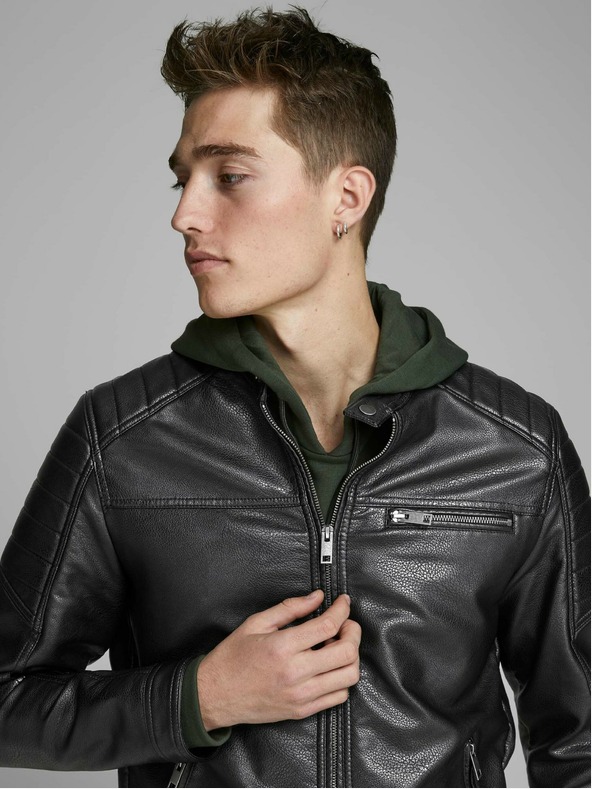 Jack & Jones Черно кожено яке Jack & Jones Rocky