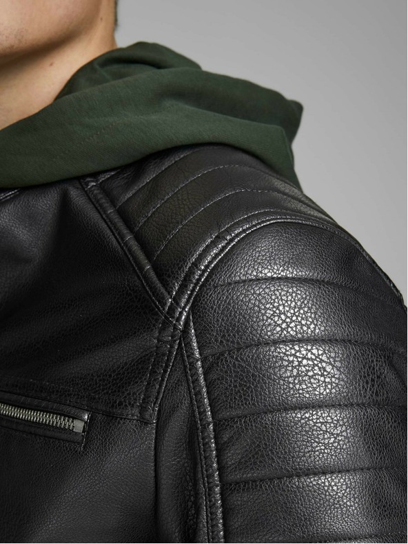 Jack & Jones Черно кожено яке Jack & Jones Rocky
