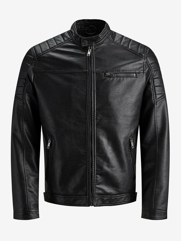 Jack & Jones Черно кожено яке Jack & Jones Rocky
