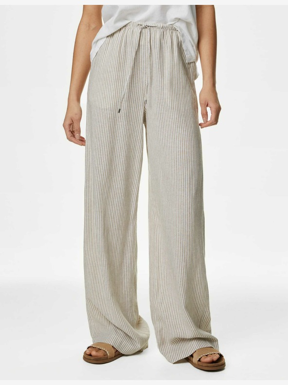 Marks & Spencer Широки панталони с високо съдържание на лен Marks & Spencer извън бяло