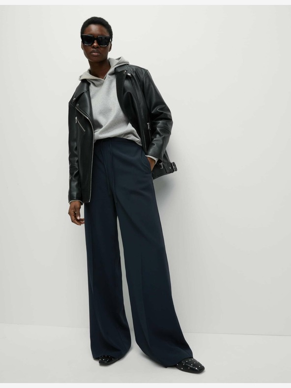 Marks & Spencer Широк панталон от креп с еластична талия Marks & Spencer тъмносин