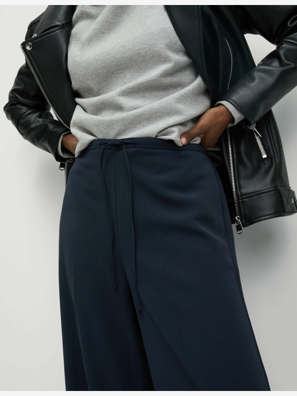 Marks & Spencer Широк панталон от креп с еластична талия Marks & Spencer тъмносин