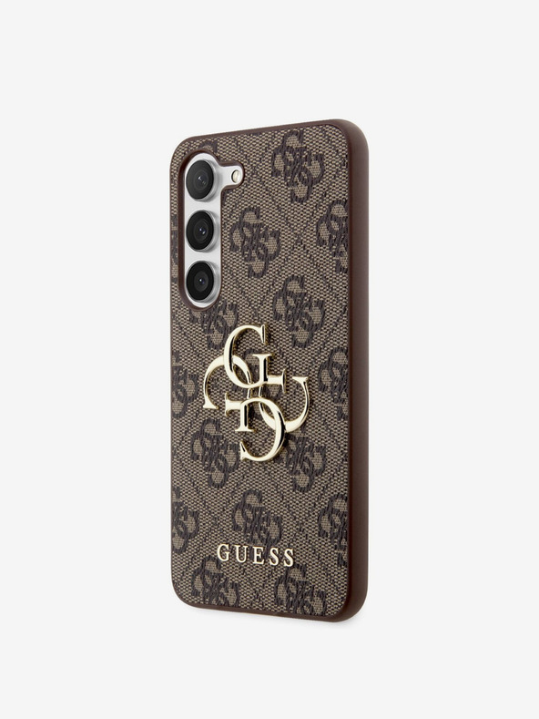 Guess Guess PU 4G Метално лого заден капак за Samsung Galaxy S23 Brown