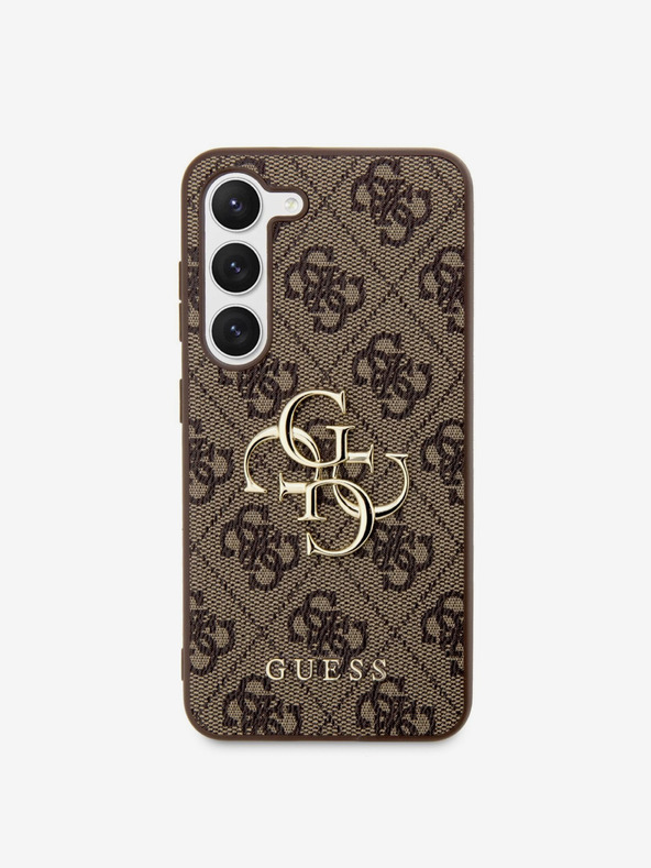 Guess Guess PU 4G Метално лого заден капак за Samsung Galaxy S23 Brown