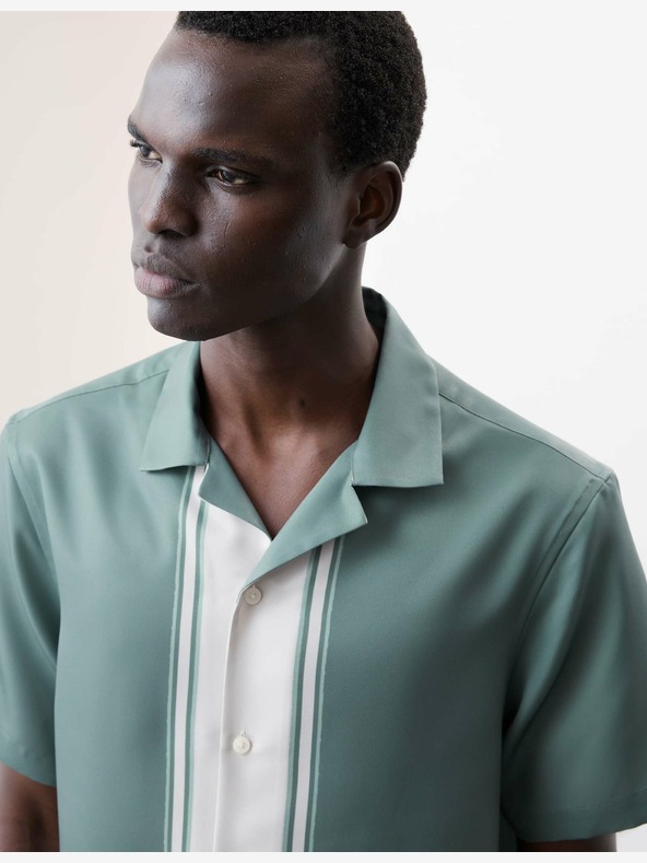 Marks & Spencer Раирана риза с кубинска яка Marks & Spencer зелена