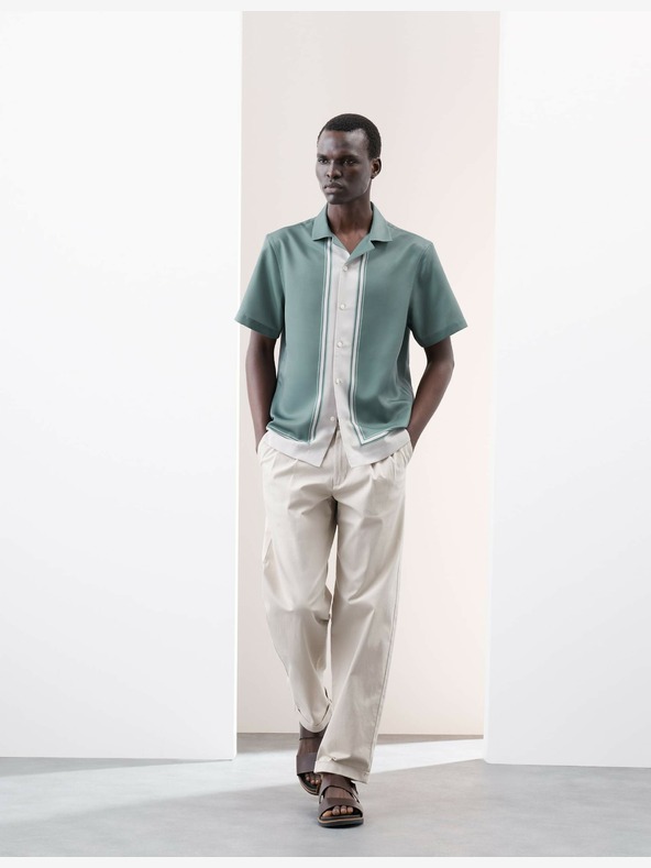 Marks & Spencer Раирана риза с кубинска яка Marks & Spencer зелена