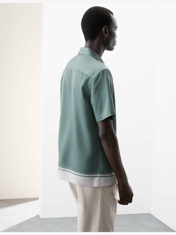 Marks & Spencer Раирана риза с кубинска яка Marks & Spencer зелена