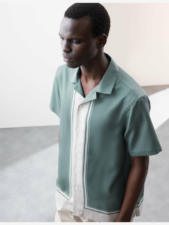 Marks & Spencer Раирана риза с кубинска яка Marks & Spencer зелена