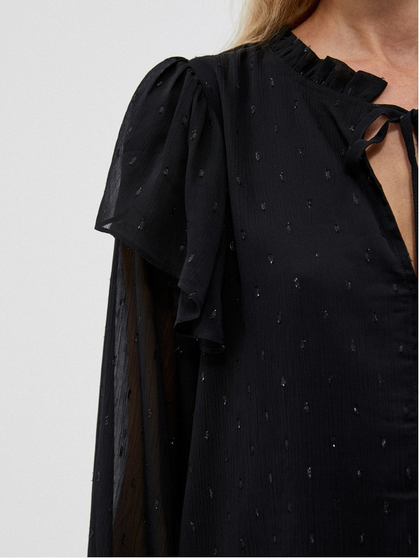 Moodo Черна дамска блуза с волани Moodo