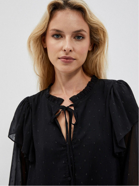 Moodo Черна дамска блуза с волани Moodo