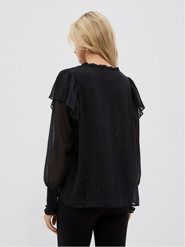 Moodo Черна дамска блуза с волани Moodo