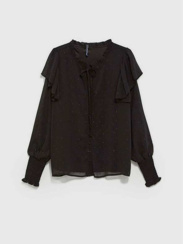 Moodo Черна дамска блуза с волани Moodo