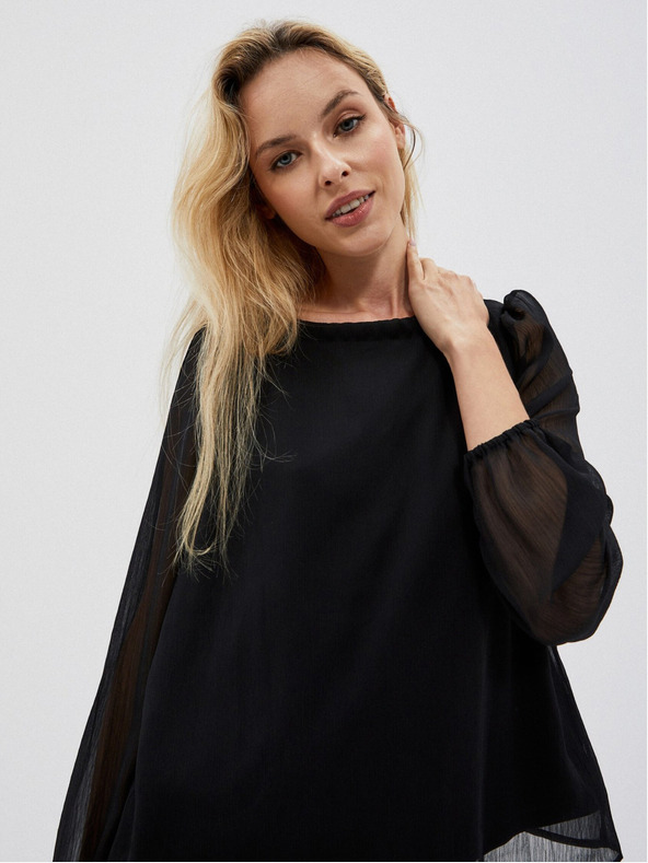 Moodo Черна дамска блуза с къдрици Moodo