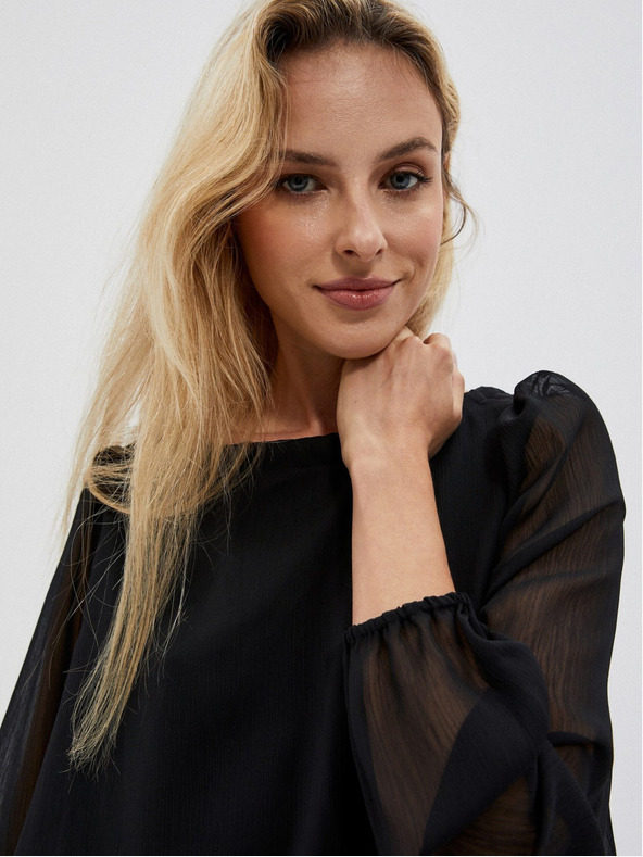 Moodo Черна дамска блуза с къдрици Moodo