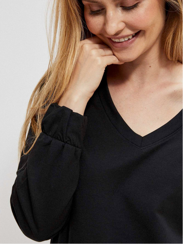 Moodo Черен дамски суитчър с V-образно деколте Moodo