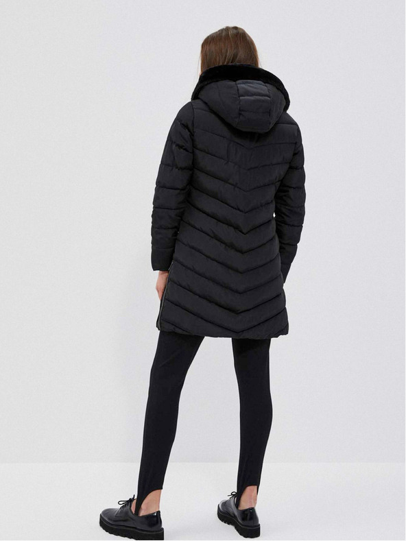 Moodo Черно дамско палто с качулка Moodo
