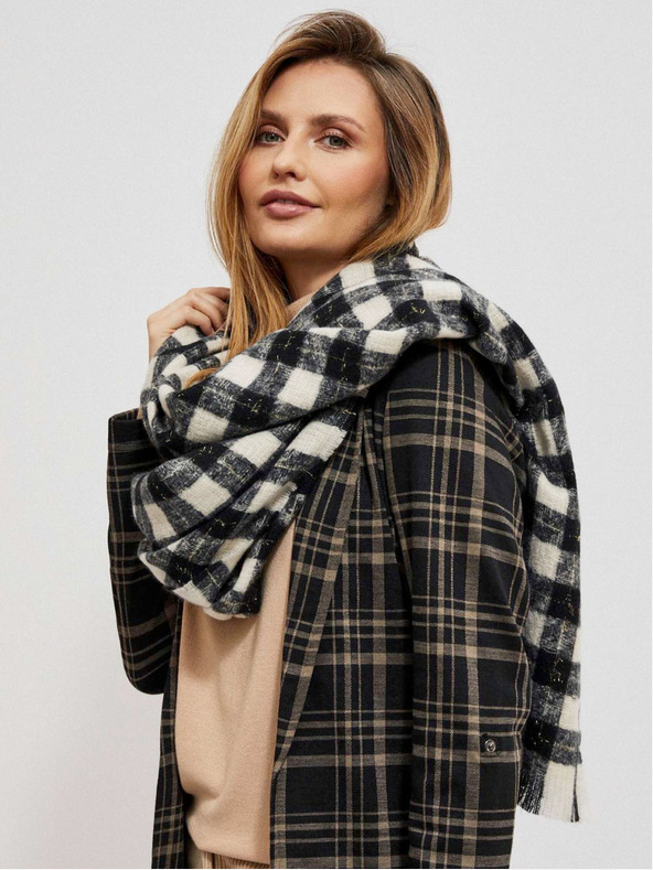 Moodo Бяло-черен кариран шал Moodo