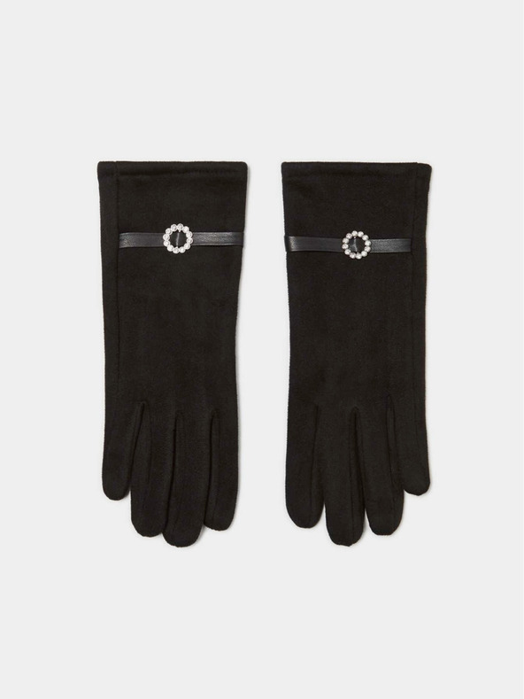 Moodo Черни дамски ръкавици с декоративен колан Moodo