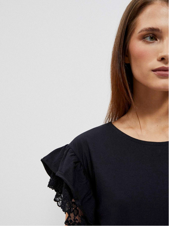 Moodo Черна дамска блуза с волани на раменете Moodo