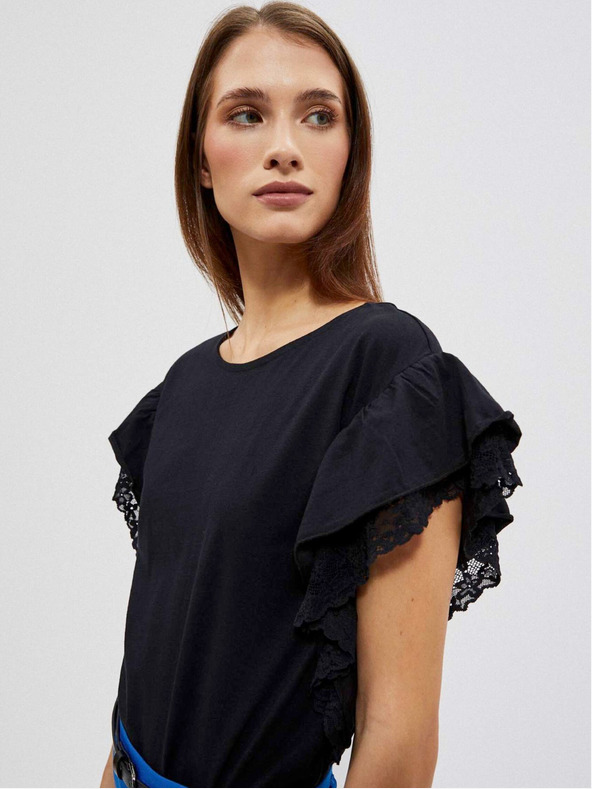 Moodo Черна дамска блуза с волани на раменете Moodo