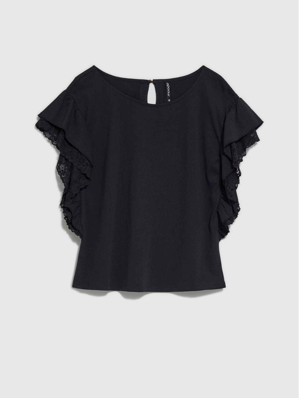 Moodo Черна дамска блуза с волани на раменете Moodo