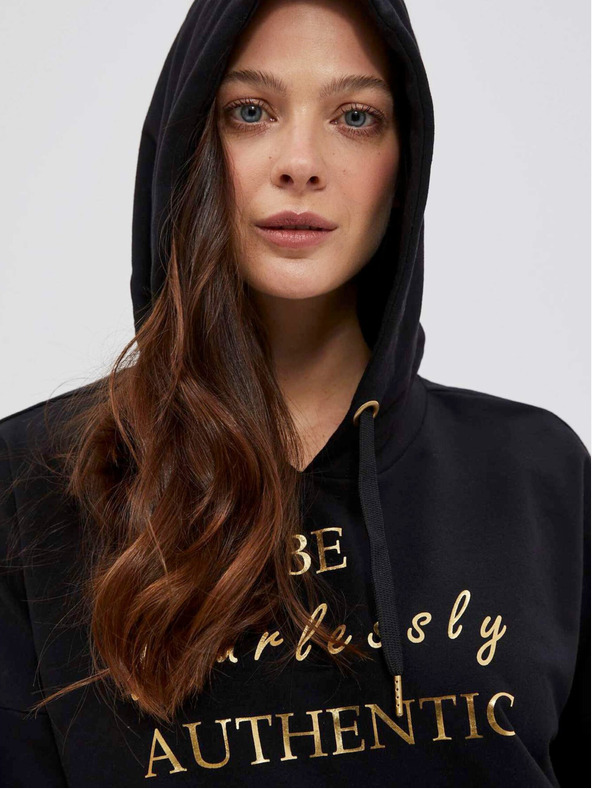 Moodo Черна дамска блуза с качулка Moodo