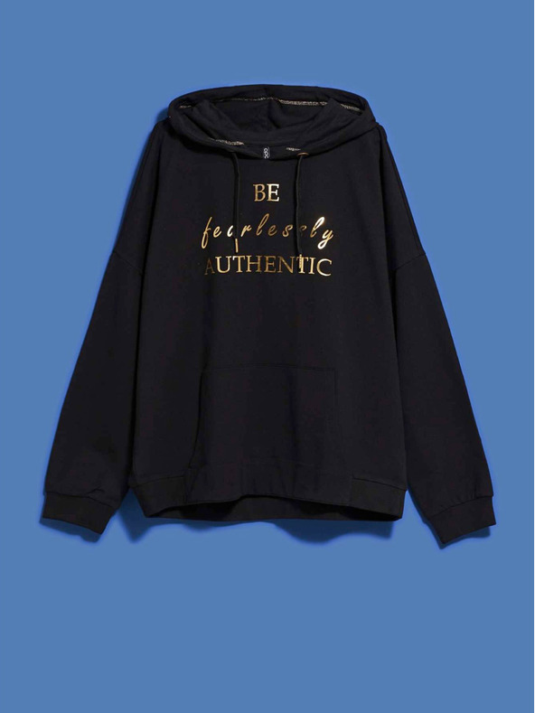 Moodo Черна дамска блуза с качулка Moodo