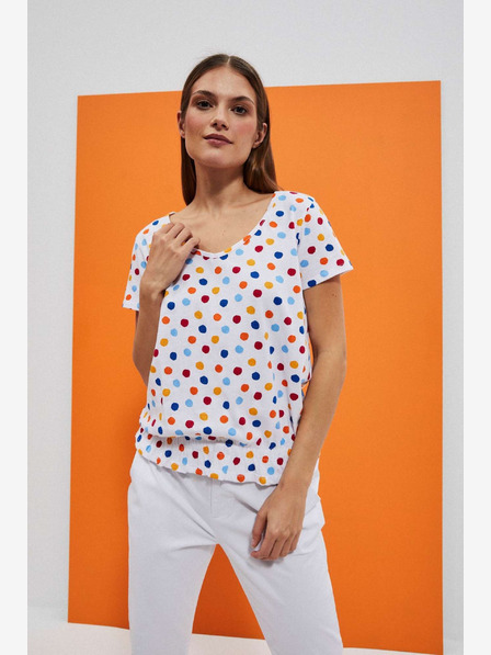 Moodo Бяла дамска тениска с десен Moodo