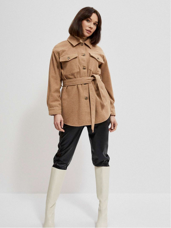 Moodo Бежова дамска риза, сако с колан Moodo