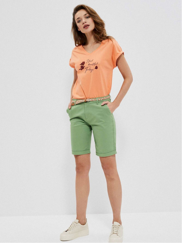 Moodo Зелени дамски къси панталони тип "чино" Moodo