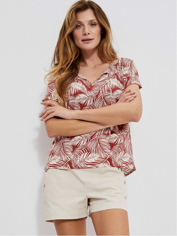 Moodo Бяла и червена дамска шарена блуза Moodo