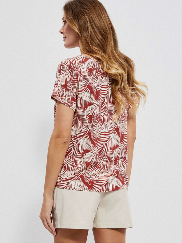 Moodo Бяла и червена дамска шарена блуза Moodo