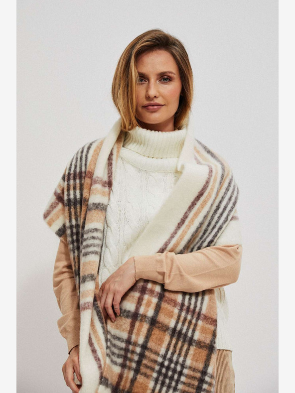 Moodo Кремаво-бежов дамски кариран шал Moodo