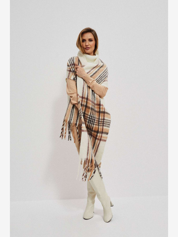 Moodo Кремаво-бежов дамски кариран шал Moodo