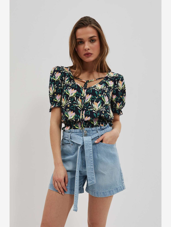 Moodo Тъмносиня блуза с цветя Moodo