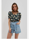 Moodo Тъмносиня блуза с цветя Moodo