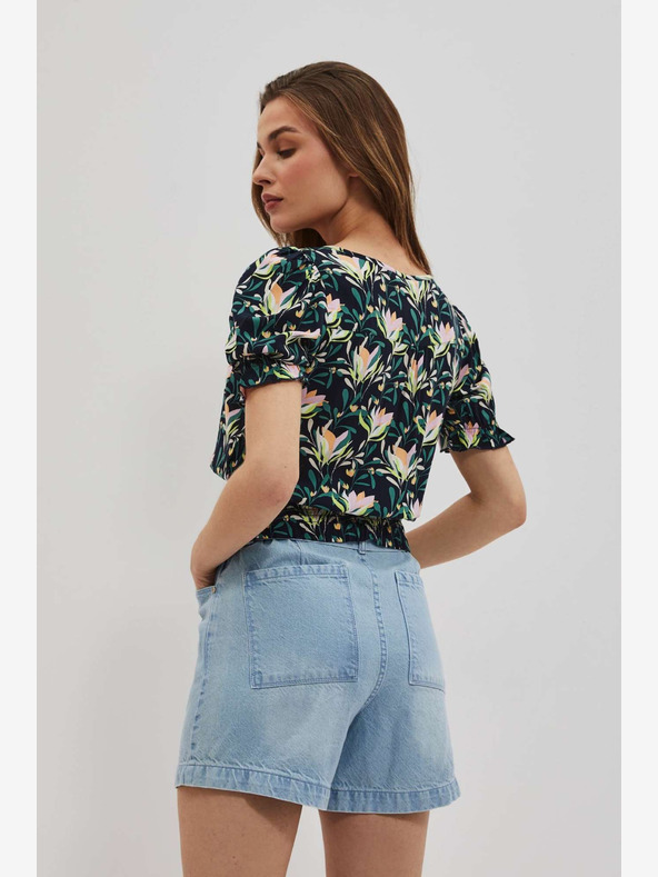 Moodo Тъмносиня блуза с цветя Moodo