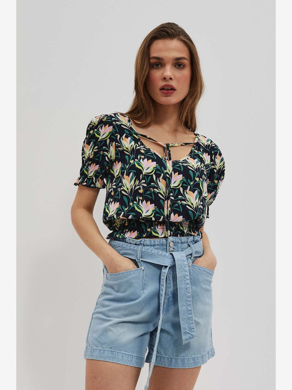 Moodo Тъмносиня блуза с цветя Moodo