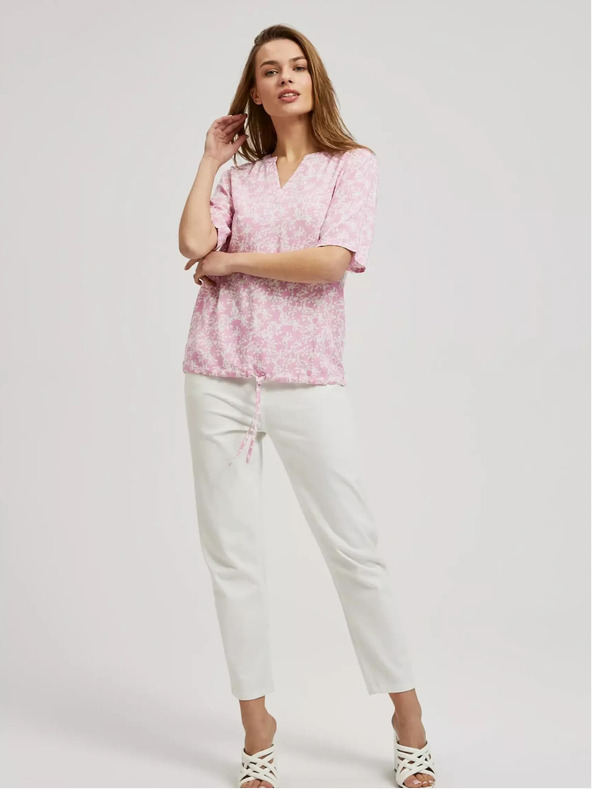 Moodo Светлорозова шарена блуза с вратовръзка Moodo