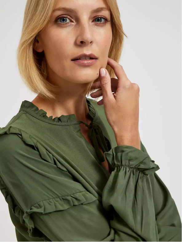 Moodo Блуза в цвят каки с къдрички на ръкавите Moodo