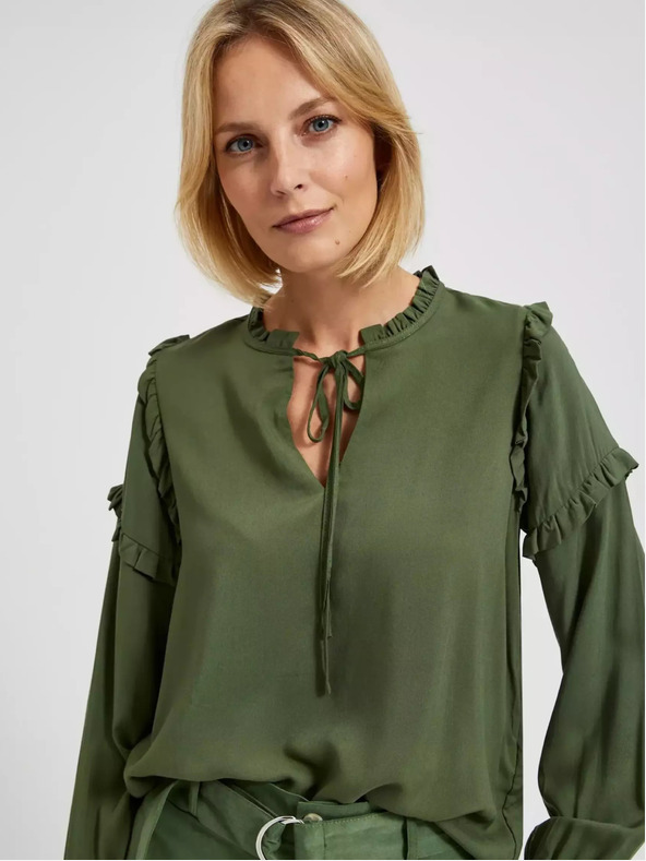 Moodo Блуза в цвят каки с къдрички на ръкавите Moodo