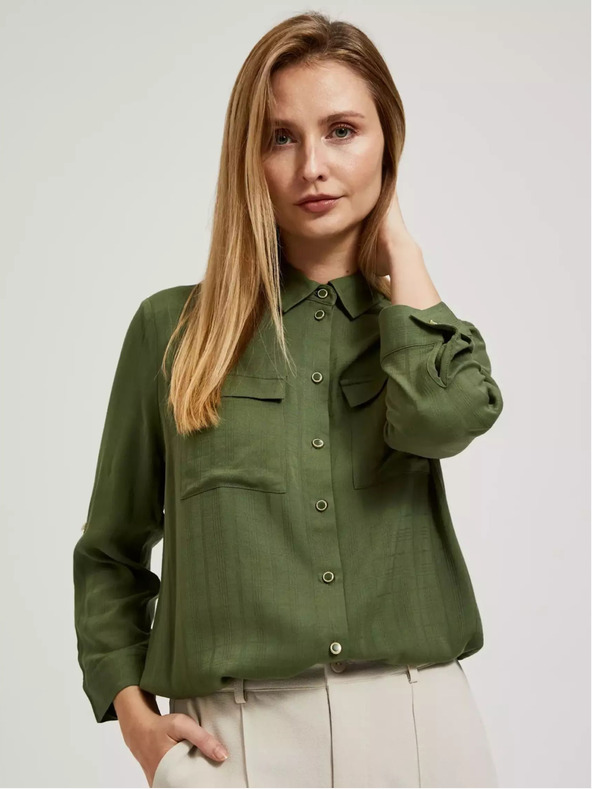 Moodo Блуза в цвят каки с джобове и дълги ръкави Moodo