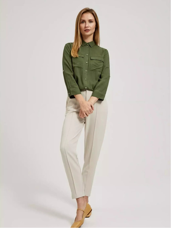 Moodo Блуза в цвят каки с джобове и дълги ръкави Moodo