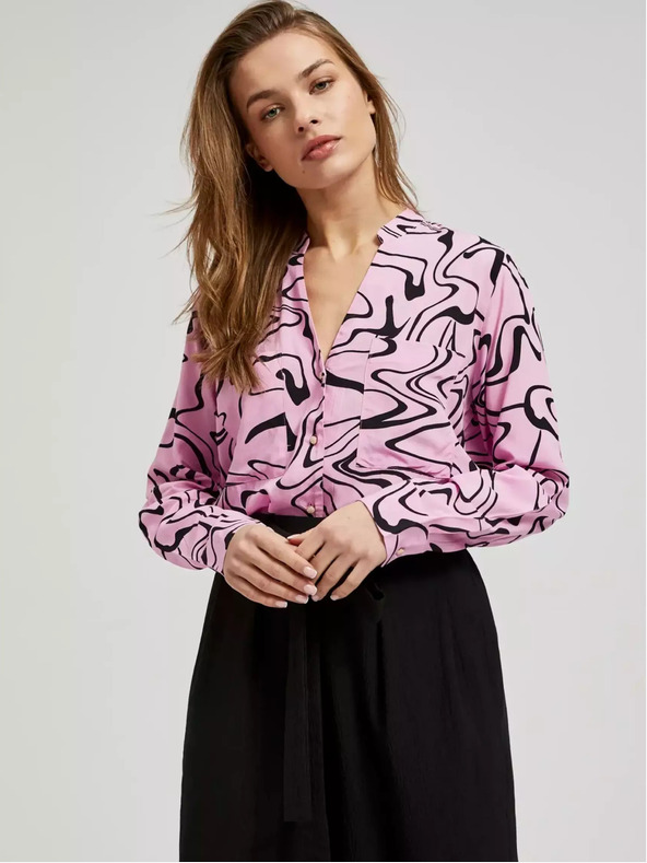 Moodo Розова блуза с дълъг ръкав и геометричен десен Moodo
