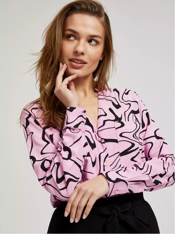 Moodo Розова блуза с дълъг ръкав и геометричен десен Moodo
