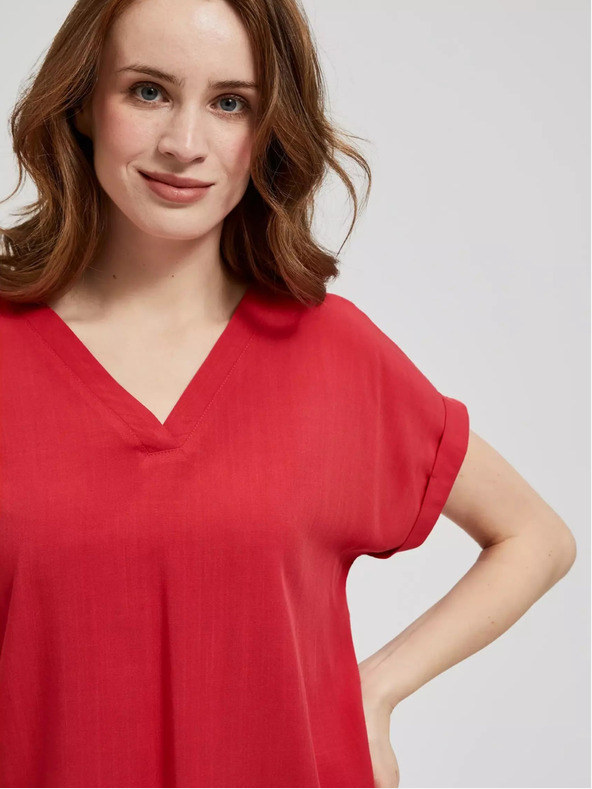 Moodo Червена блуза с V-образно деколте и къси ръкави Moodo